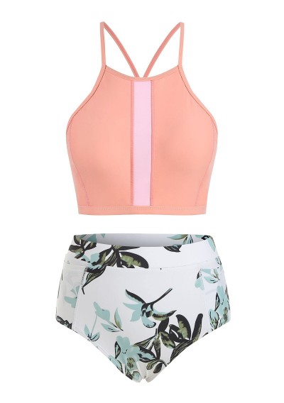 Floral Cami Mix and Match Tankini Swimwear - Deep Peach L
