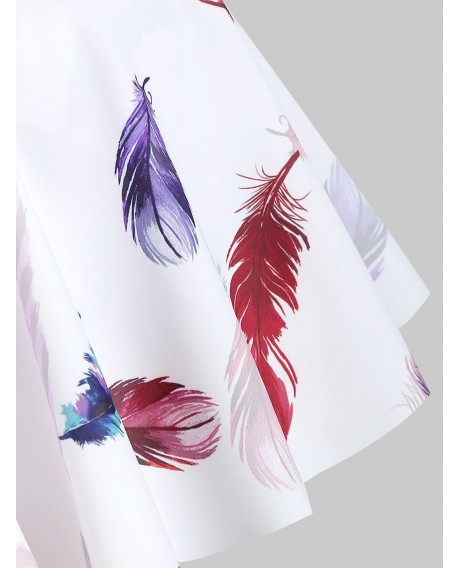 Feather Print Lattice Cutout Tankini Swimsuit -  M