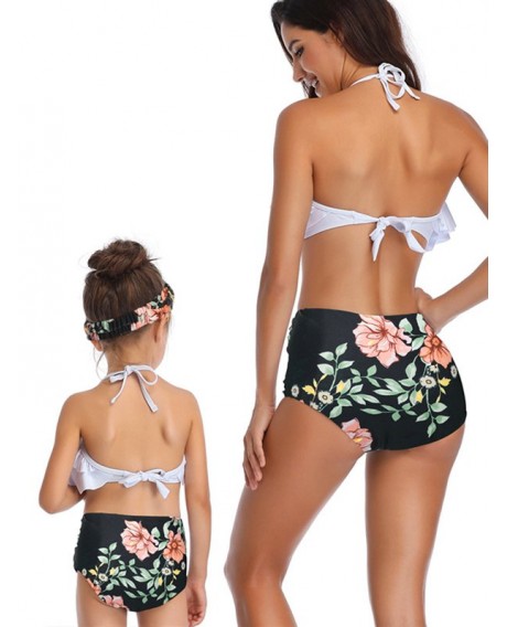 Floral Print Tiered Overlay Family Swimsuit - White Kid 3t