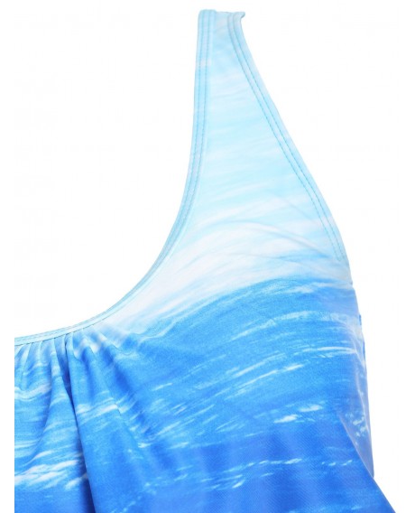 Ombre Color Top With Briefs Tankini Set - Ocean Blue M