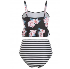 Floral Striped High Waisted Tankini Set -  S