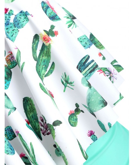 Cactus Print Cutout Flounce High Waisted Tankini Swimsuit -  S