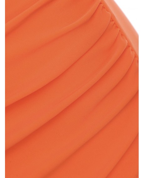 Floral Print Cut Out Overlay Tankini Set - Pumpkin Orange M