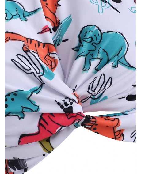 Dinosaur Print Twist High Waisted Tankini Swimsuit -  S