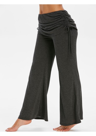 Cinched Fold Over Space Dye Print Flare Pants - Dark Slate Grey M