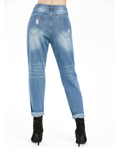 Distressed Five Pockets High Rise Jeans - Blue Koi S