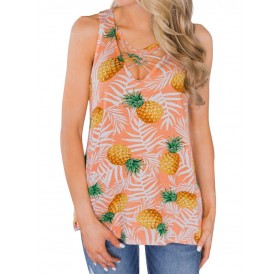 Pineapples Criss Cross Casual Tank Top - Mango Orange L
