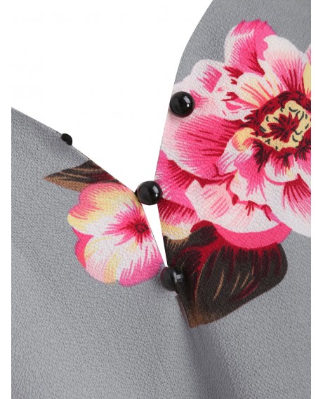 Flower Print Ruffles Cami Top - Gray M