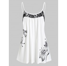 Lace Panel Flower Cami Top - White M