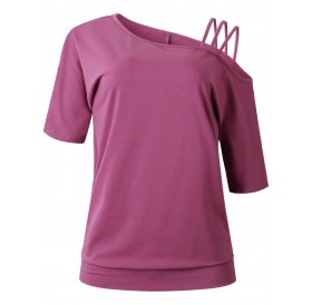 Strappy Skew Neck T-shirt - Dark Carnation Pink S