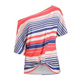 Batwing Sleeve Striped Twisted T-shirt - Multi-a L
