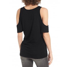 Cold Shoulder Twisted Plain T-shirt - Black S