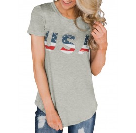 American Flag Short Sleeve Tunic Tee - Platinum M