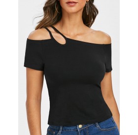 Asymmetrical One Shoulder T Shirt - Black 2xl