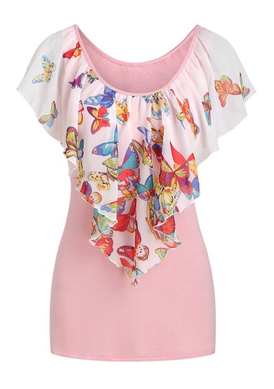 Capelet Overlay Butterfly Print T-shirt -  M
