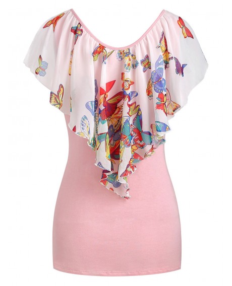 Capelet Overlay Butterfly Print T-shirt -  M