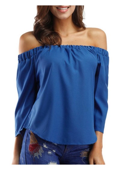 Bowknot Off The Shoulder Solid Top - Blue S