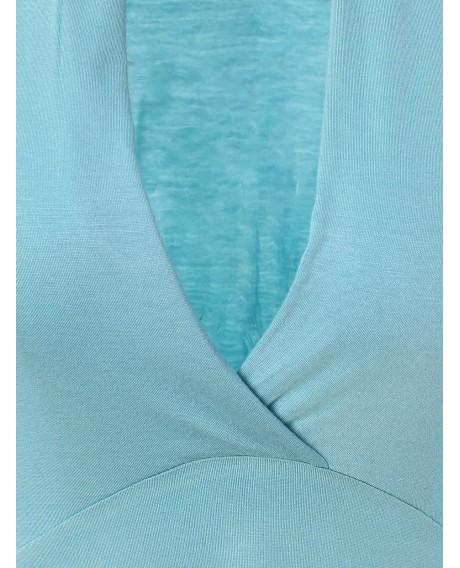 Plunging Neck Asymmetrical Hem T Shirt - Coral Blue L