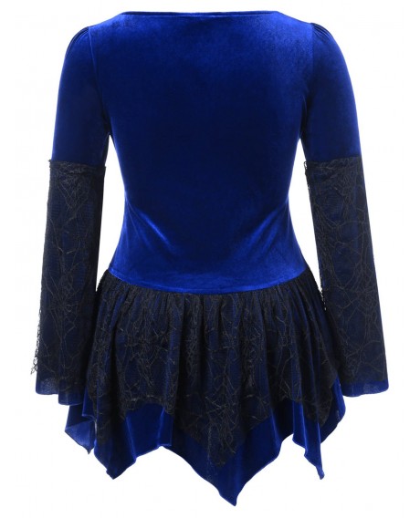 Halloween Lace Up Plus Size Handkerchief Top - Blue 3x
