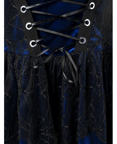 Halloween Lace Up Plus Size Handkerchief Top - Blue 3x