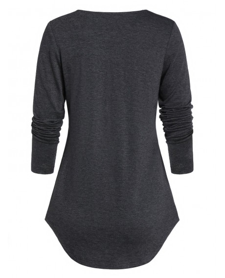 Long Sleeve Sequined Flare T Shirt - Light Slate Gray 2xl