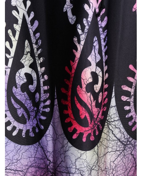 Long Sleeve Printed Lace Insert T Shirt - Black M