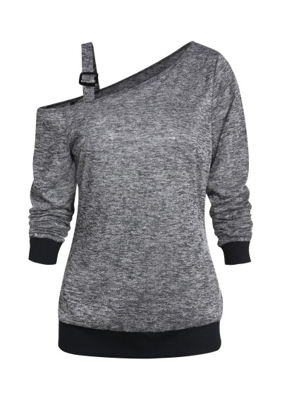 Skew Collar Space Dye Tunic T Shirt - Gray L