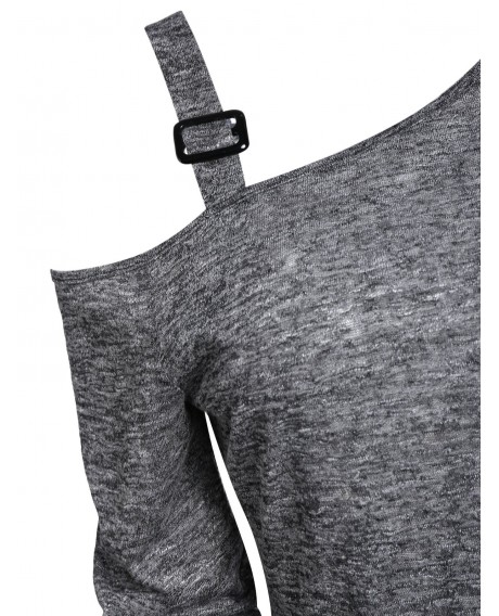 Skew Collar Space Dye Tunic T Shirt - Gray L