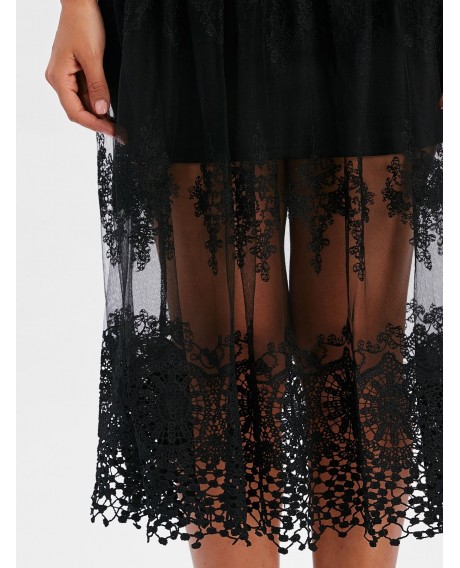 Mesh Crochet A Line Skirt - Black Xl