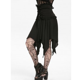 Halloween Lace Panel Asymmetric Handkerchief Gothic Skirt - Night Xl