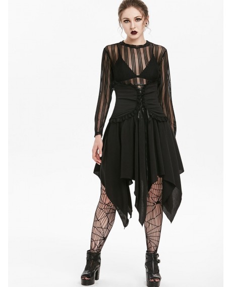 Halloween Lace Panel Asymmetric Handkerchief Gothic Skirt - Night Xl