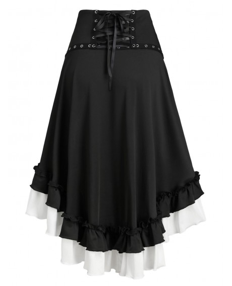 Convertible Flounced High Low Buckle Skirt - Black M