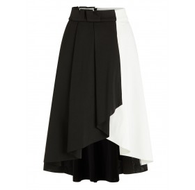 Black and White High Low Midi Skirt - Black Xl