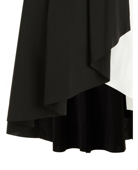 Black and White High Low Midi Skirt - Black Xl