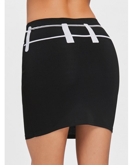 Belt Illusion Graphic Fitted Skirt - Black Xl
