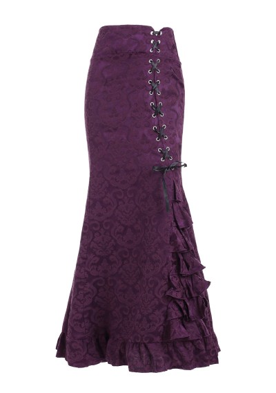 Lace Up Jacquard Mermaid Maxi Skirt - Purple 2xl