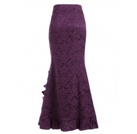 Lace Up Jacquard Mermaid Maxi Skirt - Purple 2xl