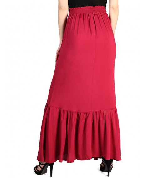 FRENCH BAZAAR High Waisted Long Pleated Skirt - Red Xs