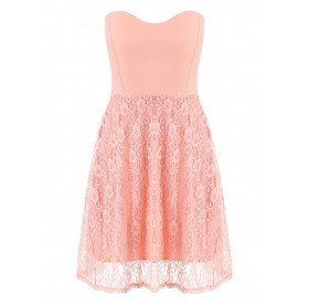Lace Strapless Sleeveless Cocktail Dress - Pink S