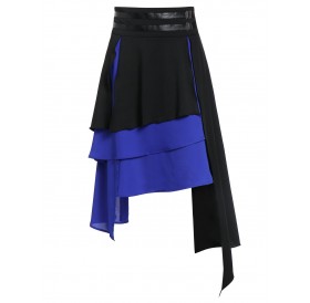Asymmetric Faux Leather Insert Layered Gothic Skirt - Black L