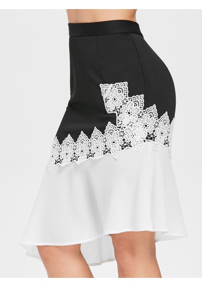 Color Block High Waist Fishtail Skirt - Black S