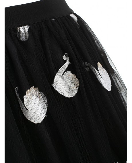 Swan Pattern A Line Skirt - Black S