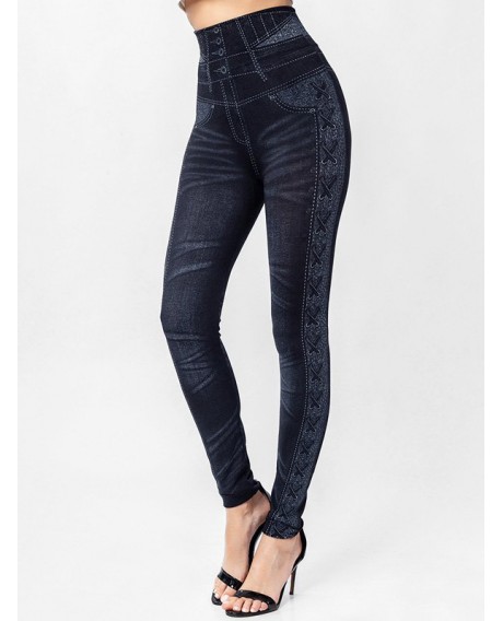High Waisted Knit Jeggings - Black S