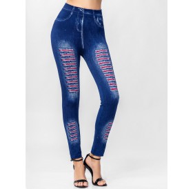 Printed High Waisted Knit Jeggings - Deep Blue S