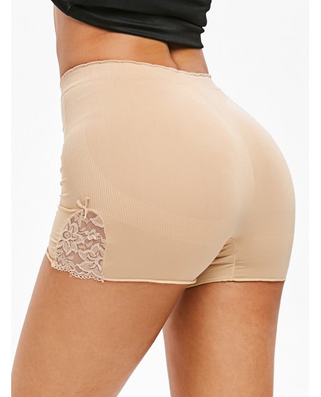 Lace Insert Bowknot Slip Shorts - Brown Sugar One Size