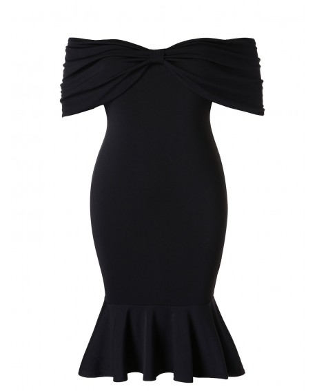 Plus Size Off Shoulder Bodycon Dress Mermaid - Black 3x