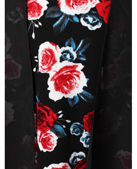 Plus Size Flower Print Multilayer Dress - Black 2x