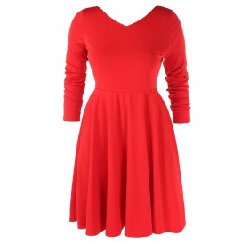Plus Size Double V Neck High Waist Dress - Red 4x