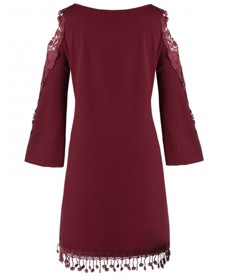 Plus Size Lace Panel Cold Shoulder Shift Dress - Red Wine 1x