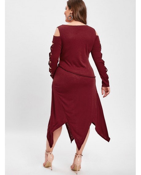 Plus Size Cold Shoulder Knotted Midi Dress - Red Wine 1x